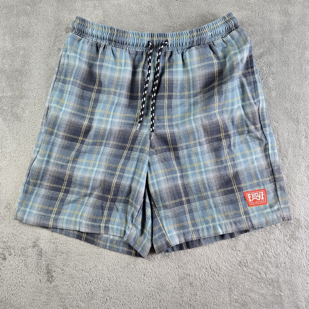 Fifty7 By Jacks Surfboards Shorts Mens 26x7 Small Blue Green Plaid Flannel